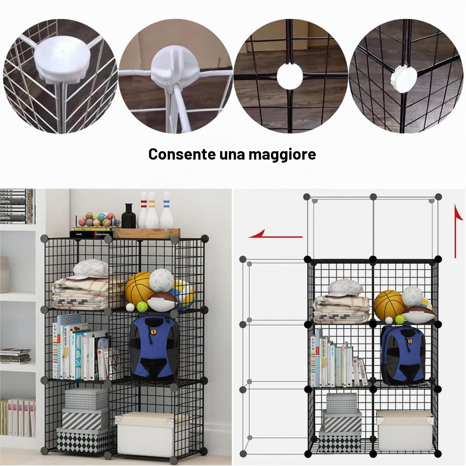 Connettori di Plastica Cubo di Plastica con 40 Connettori Metallici Incastro Plastico Scaffalature senza Bulloni Stoccaggio Cubi Scaffalatur Bianco