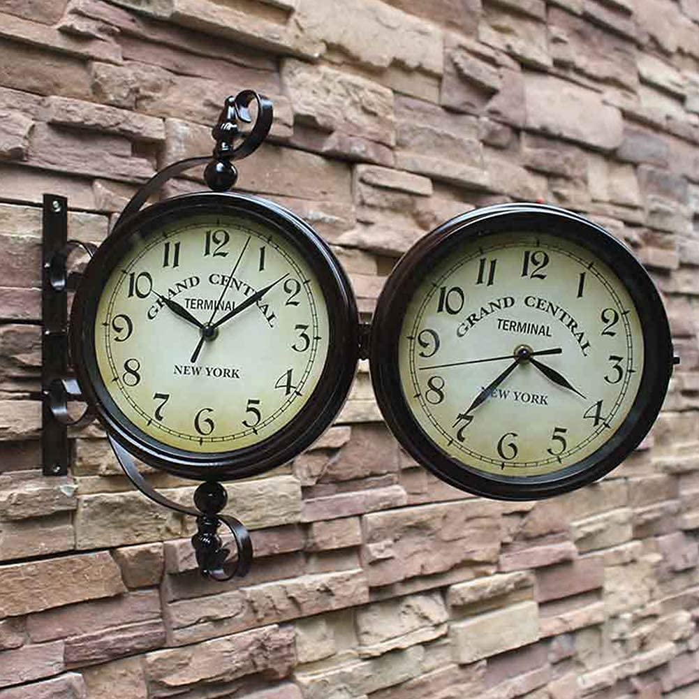 Horloge De Jardin Extérieure, Horloge Murale Double Face avec Support Extérieur, 20 Cm, Style Classique Européen, en Fer Forgé, Silencieuse Et Rotative, pour Décoration Intéri