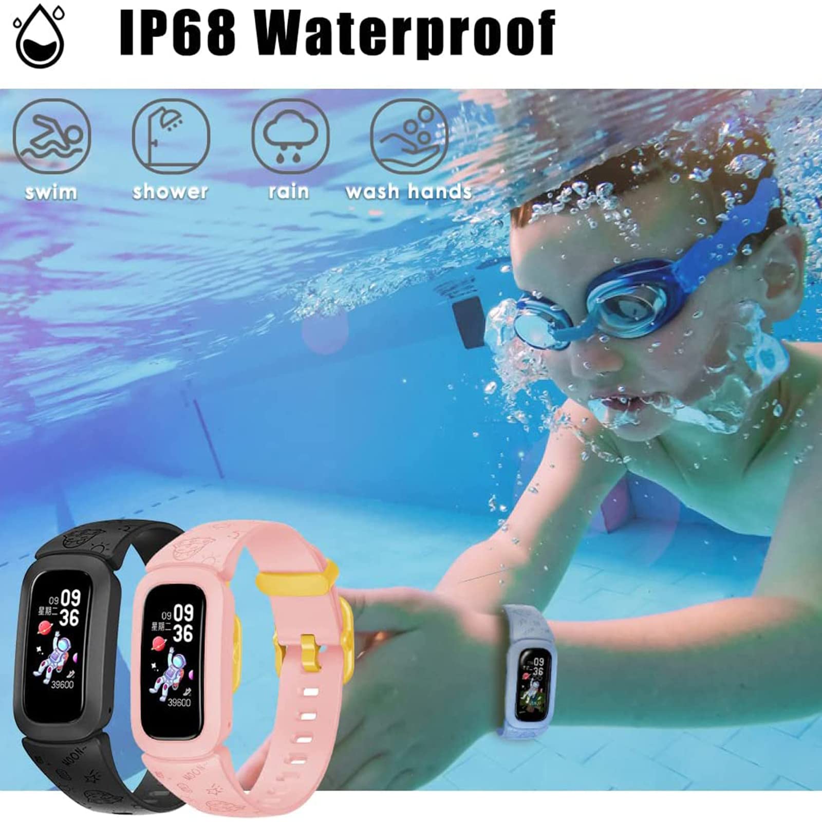 Wodoodporny smartwatch dla dzieci, dziewcząt, chłopców, nastolatków, monitor aktywności, krokomierz, monitor snu, budzik, monitor temperatury tlenu we krwi, opcjonalnie wielokolorowy