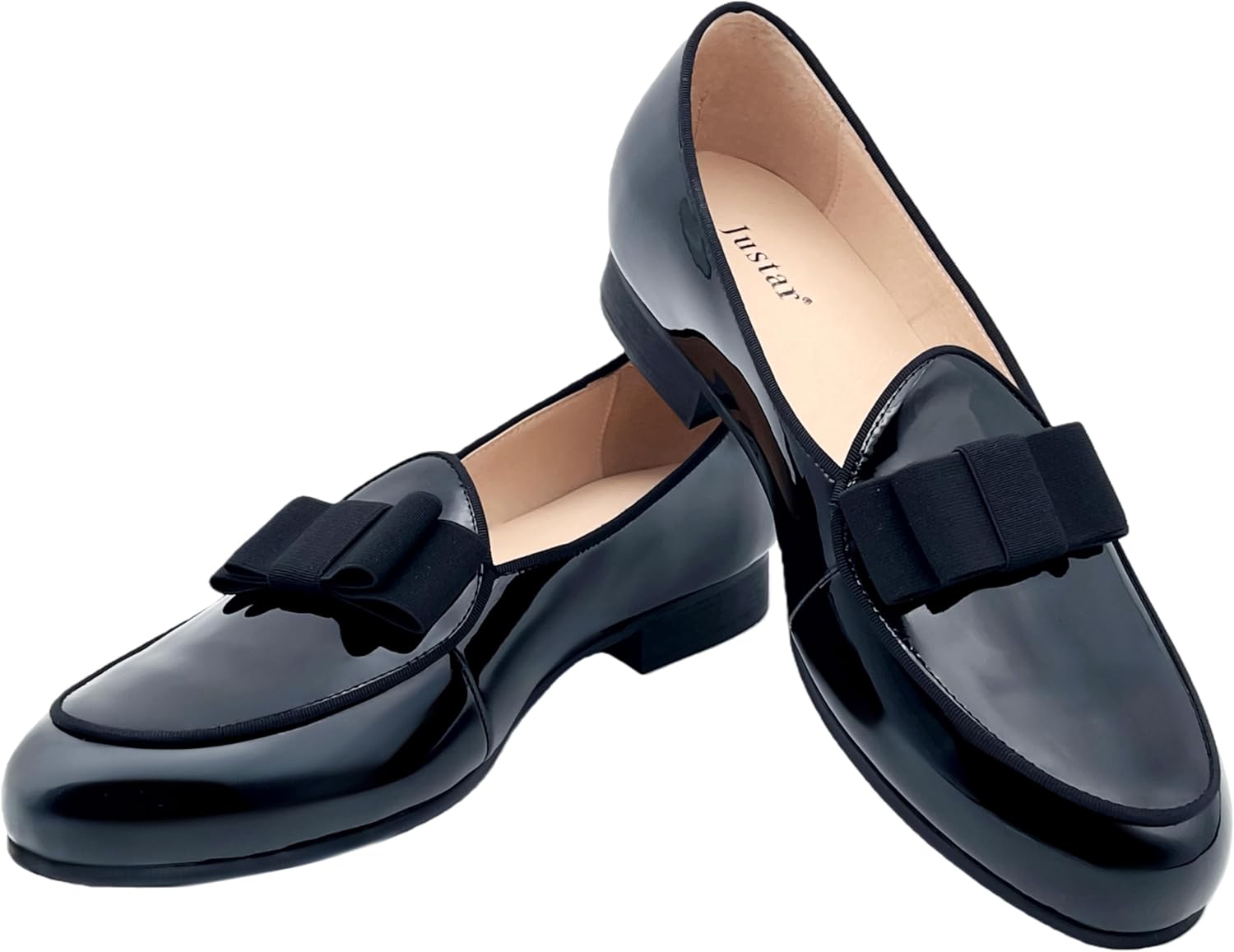 Justar Men's Black Tuxedo Shoes Belgian Loafers Slip-on Patent Leather Dress Shoes Prom Shoes