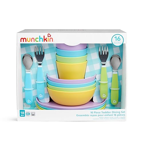 Miniatura 6 de Munchkin® Juego de comedor para niños pequeños, incluye platos, cuencos, tazas, utensilios y manteles individuales de silicona