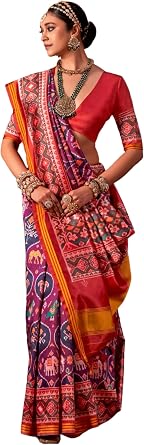 Indian Silk Fabric Patan Patola Print Traditional Wear Saree 18797
