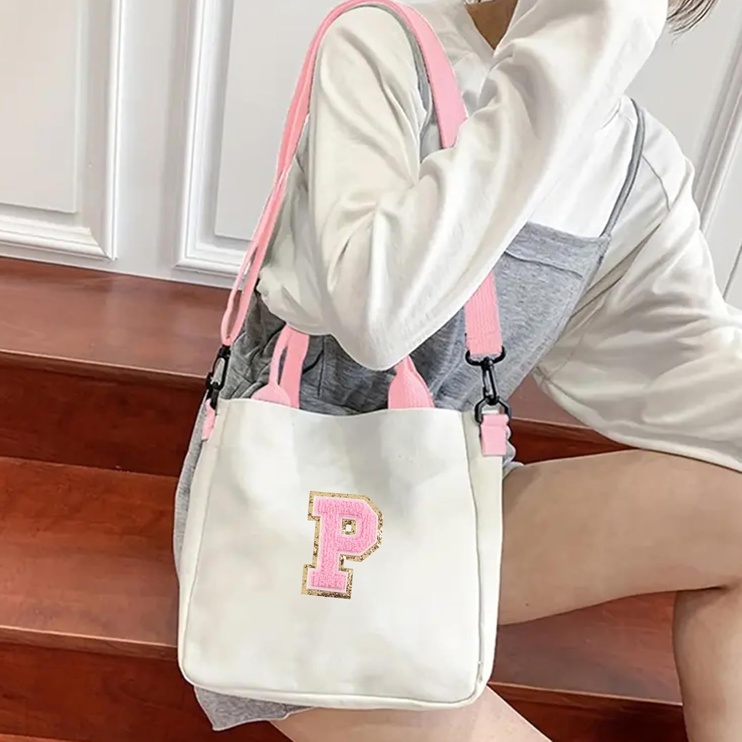 Crossbody Bag for Girls Initial Canvas Travel Messenger Bag Letter Birthday Present Teen Girls Holiday Present image 3