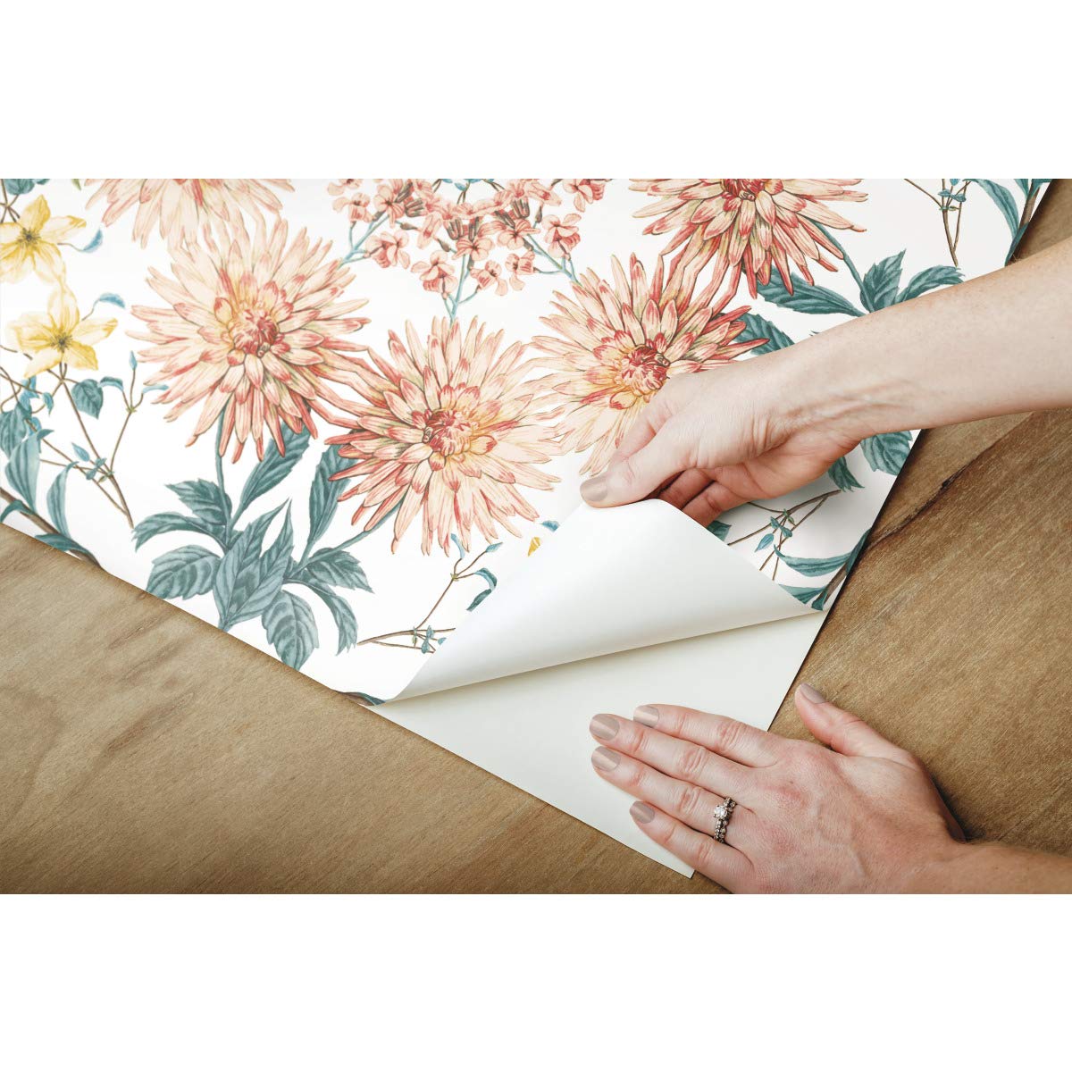 RoomMates RMK11460RL Yellow Cottage Garden Kaleidoscope Peel and Stick Wallpaper, Orange/Green - Image 4