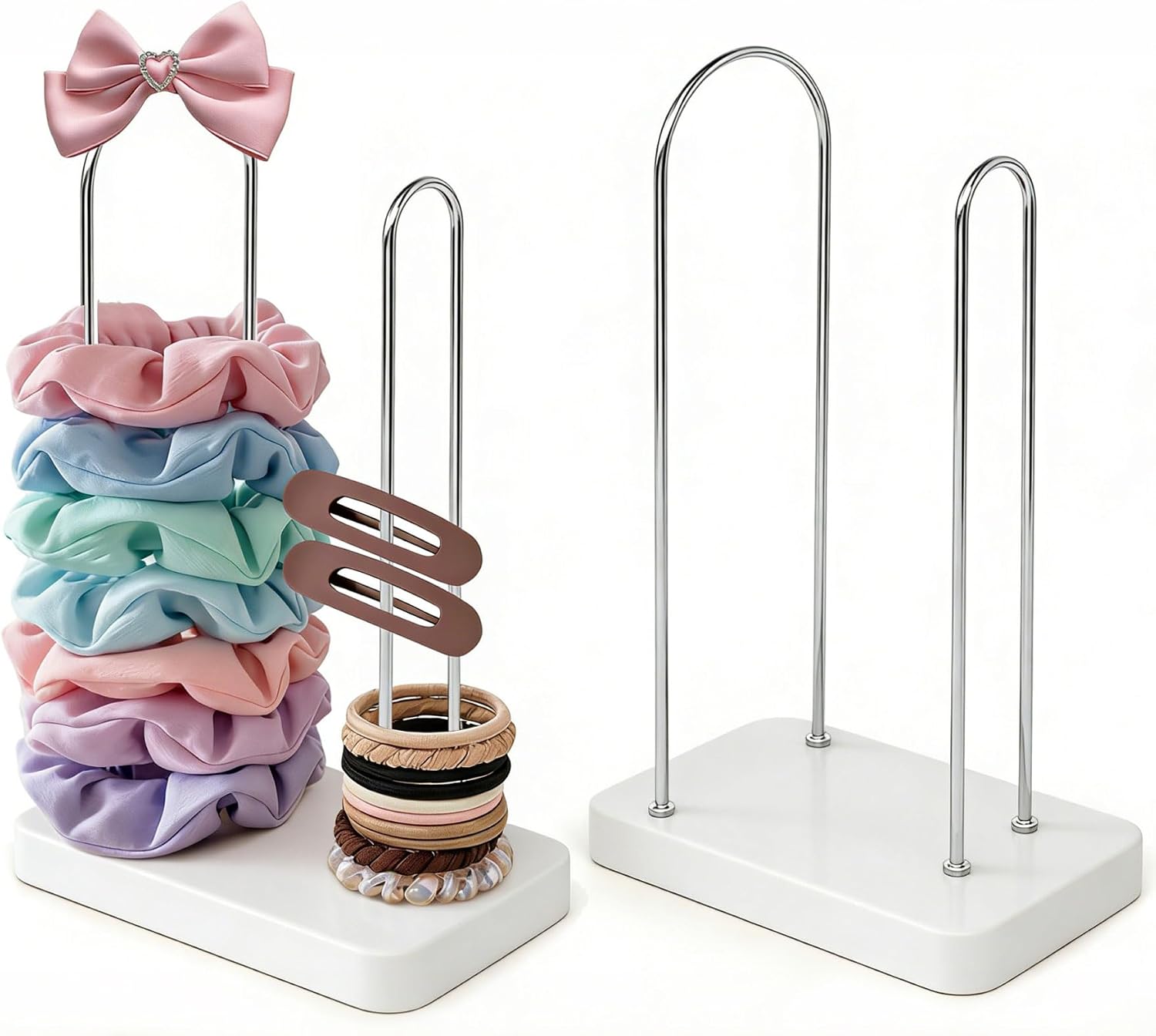 2-Pack 2-Tier Hair Tie Holder & Scrunchie Organizer (Natural)