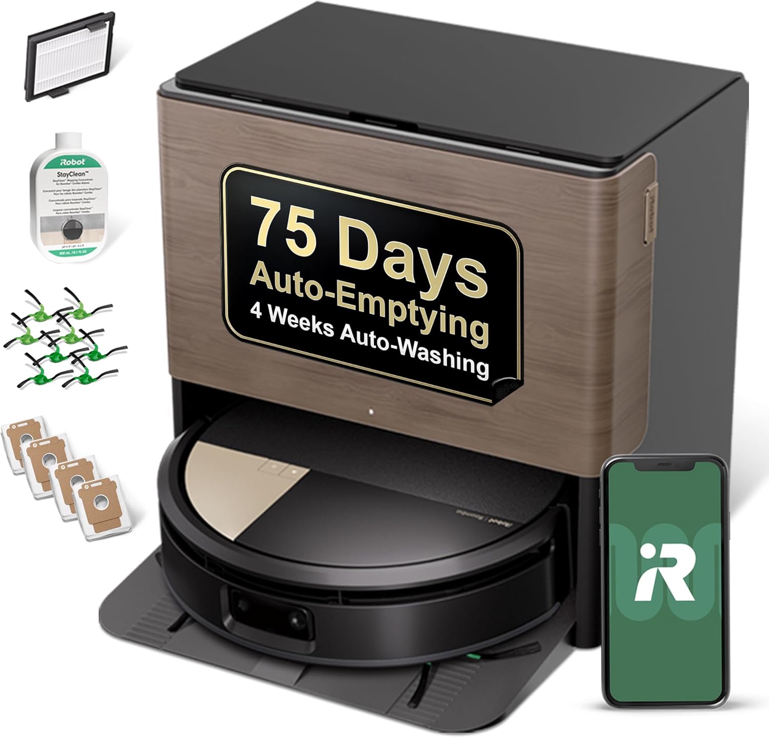 iRobot Roomba Max 707 Combo Robot Vacuum & Mop + AutoWash Dockâ 175x More Suction, Extending Self-Cleaning Roller Mop, Dual Rubber Brushes, Self Empties for 75 Days, Heat-Wash & Dry, Avoids Obstacles