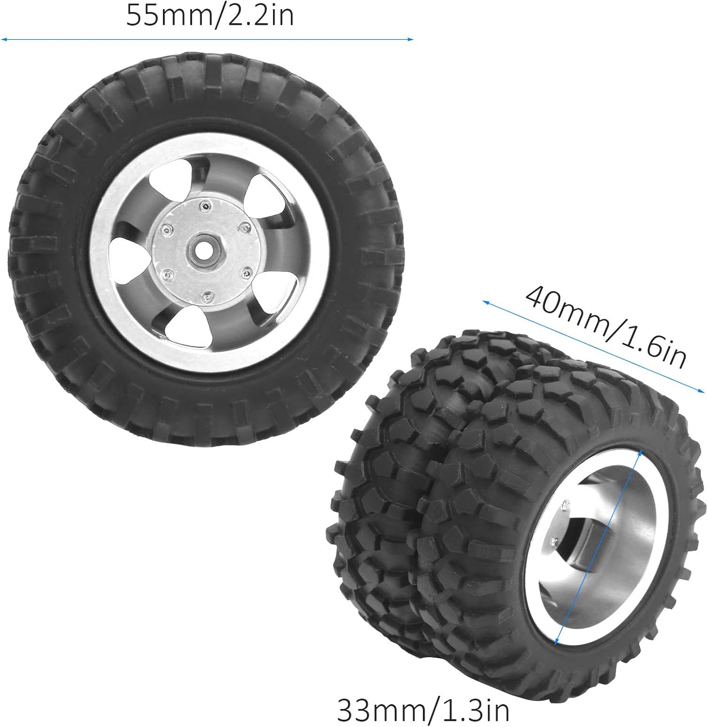 VGEBY RC Tires, High-Durability Rear Twin Tires 1/10 Scale 55mm Diameter for RC Enthusiasts Off-Road Racing Competitive Events Model Car Hobbyists