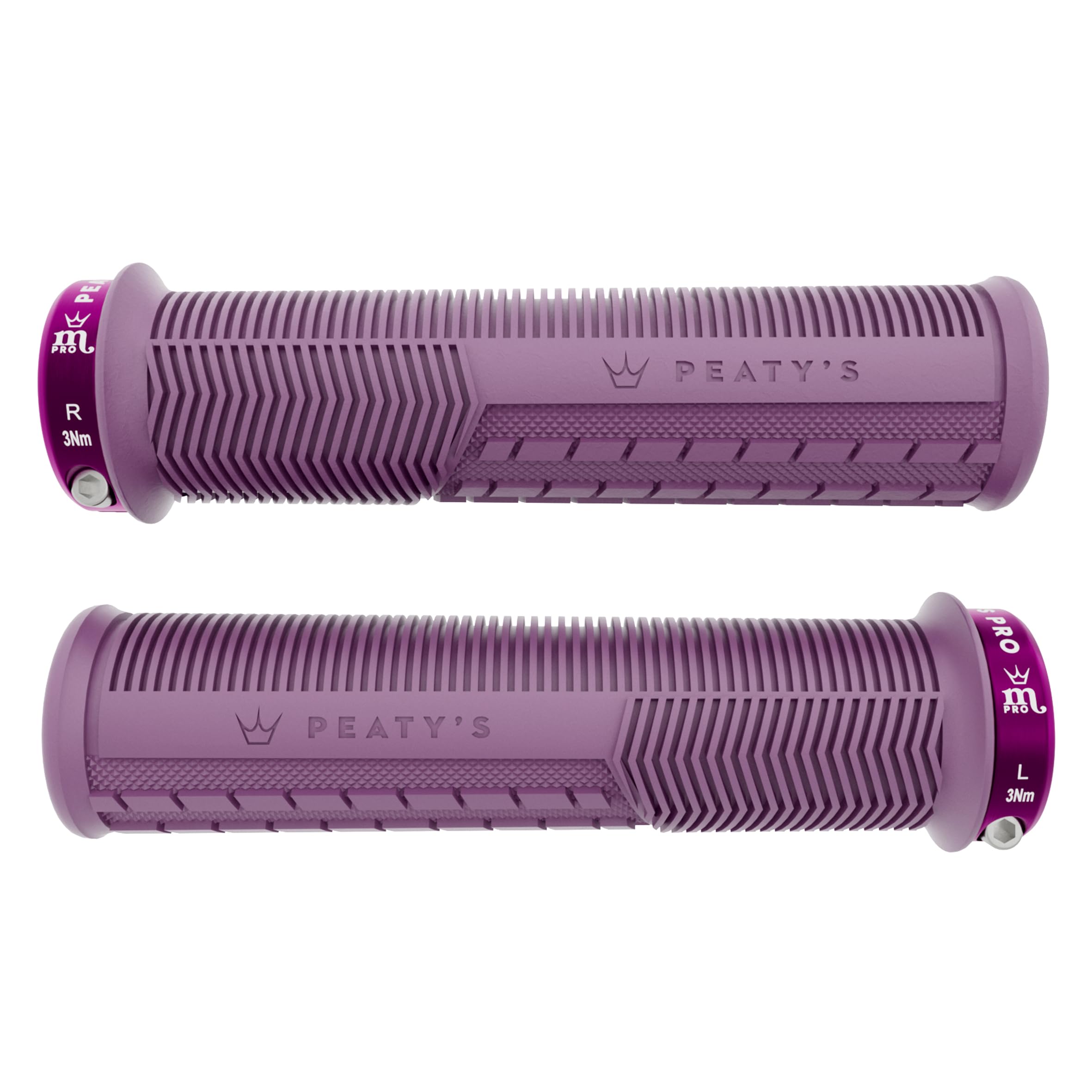 Peaty's Monarch Pro Mountain Bike Grips - Mushroom Texture Handle Grips for Trail Comfort, Dual Compound Design with Impact Dampening Core, BMX, Ebike & MTB Handlebar Grip - Thick 32-34mm, Plum Purple