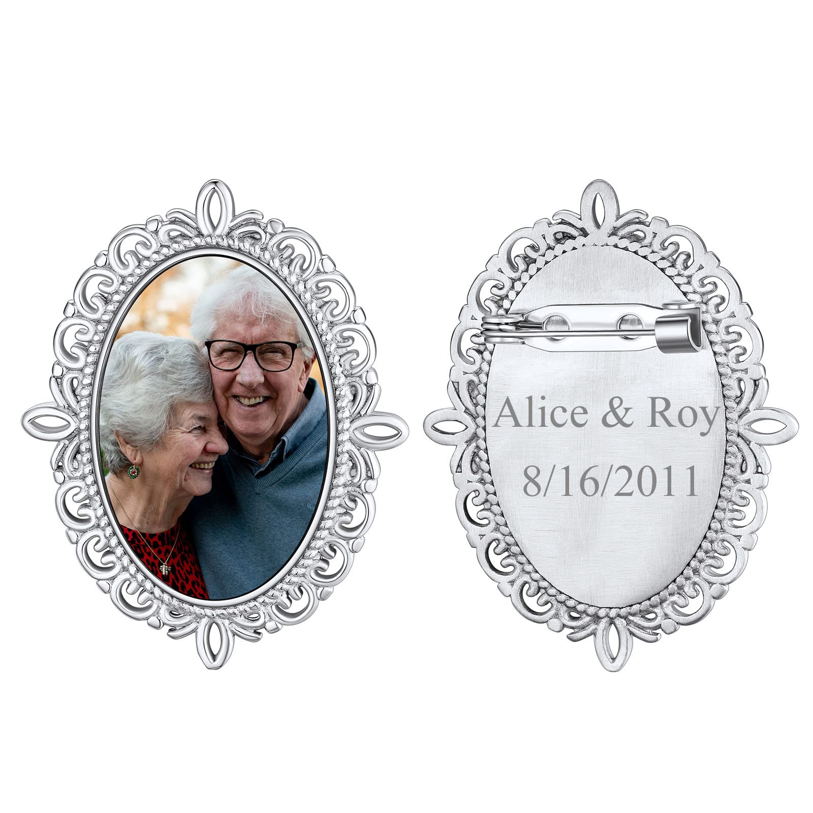 FindChic Broche 1-4 Fotos Personalizadas Broches para Mantillas Acero Inoxidable Broches de Bisuteria para Ramo Novia