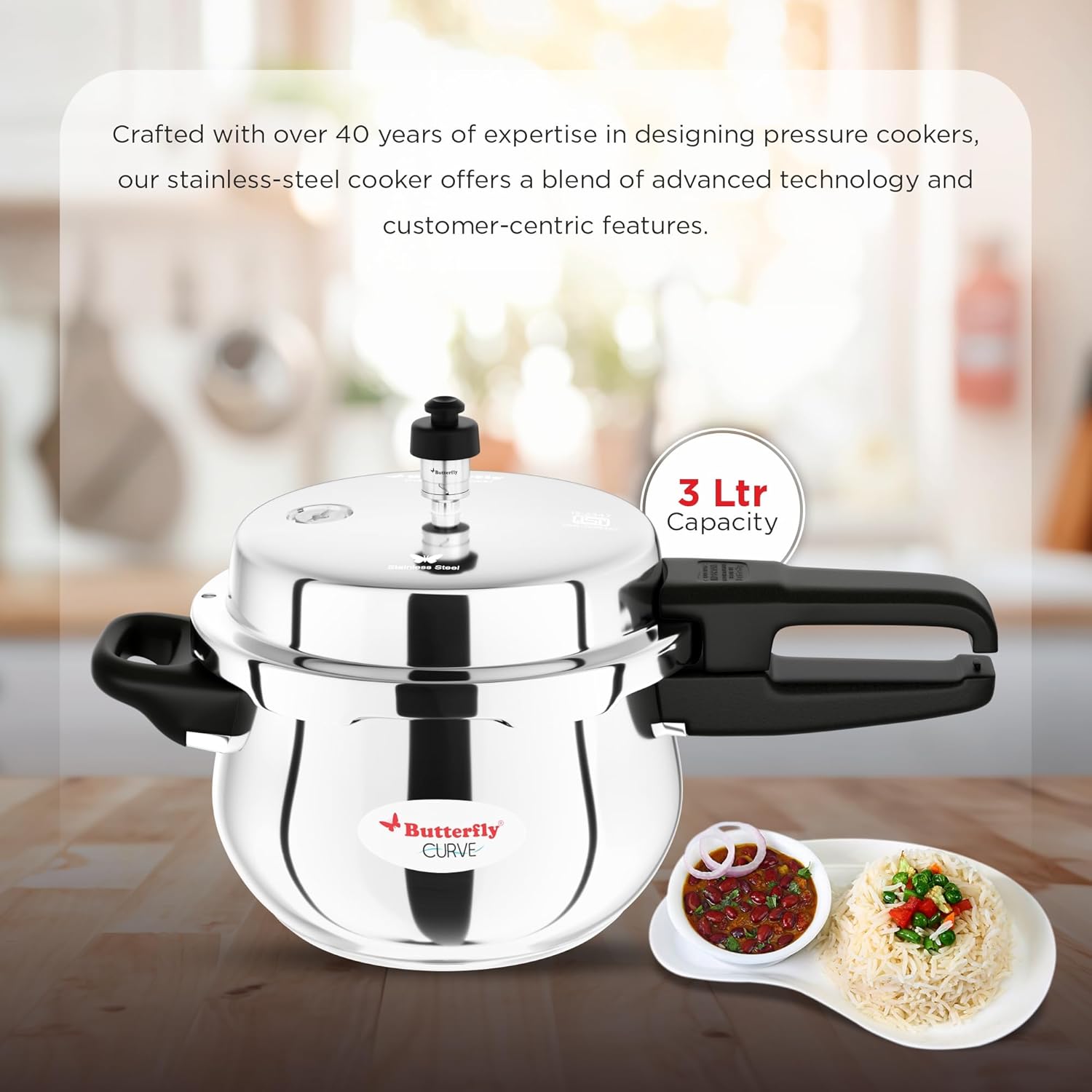 Butterfly Stainless Steel 3-Liter Curve Pressure Cooker