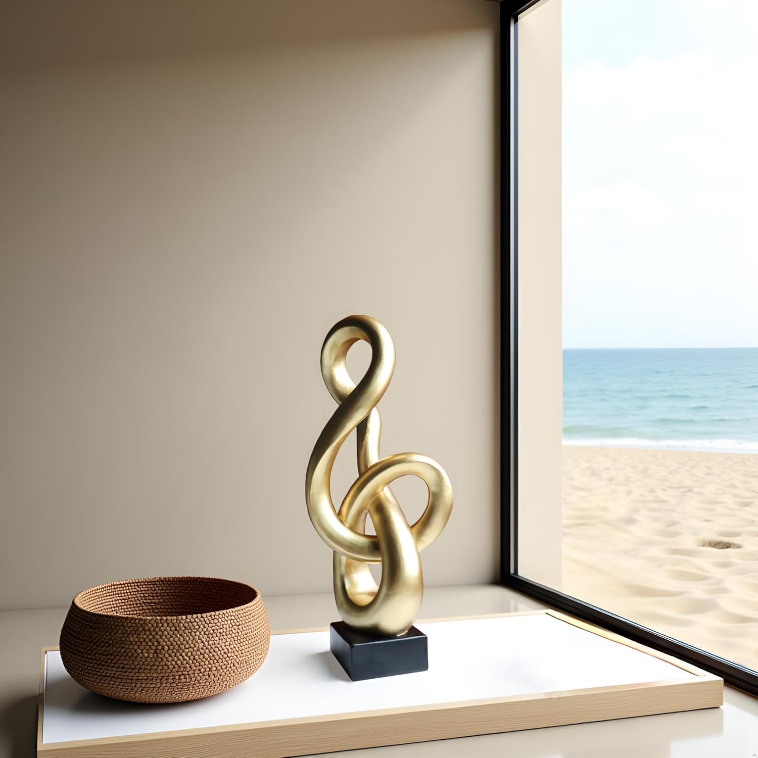 16" Modern Abstract Ribbon Decorative Sculpture, Knot Sculptures,Home Decor,Coffee Table Statues,Dining Living Room Desk Decor,Musical Note,Golden