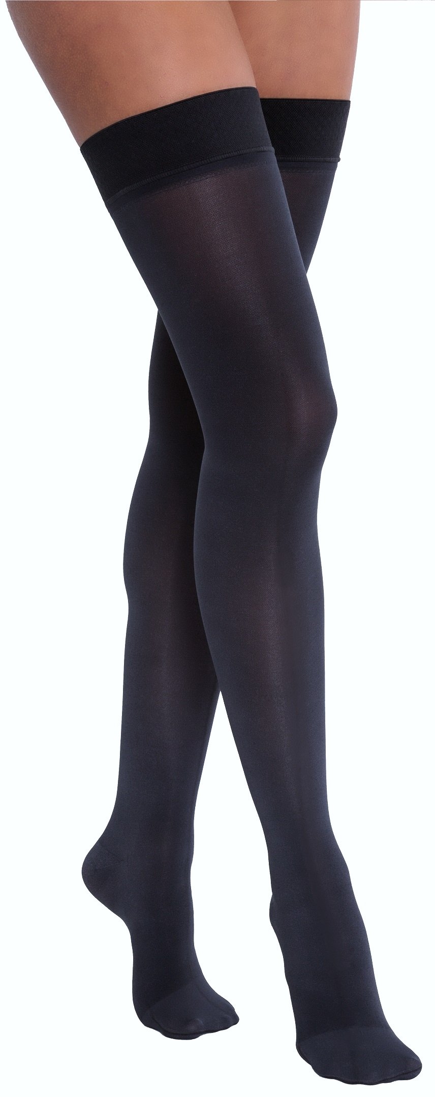 JOBST Opaque Thigh High with Silicone Dot Top Band, 15-20 mmHg Compression Stockings, Closed Toe, Large, Midnight Navy - 115762