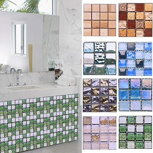 Miniatura 9 de Adhesivos decorativos para azulejos, 10 unidades, 4 x 4 pulgadas cada una, azulejos de mosaico 3D para decoración del hogar, cocina, baño