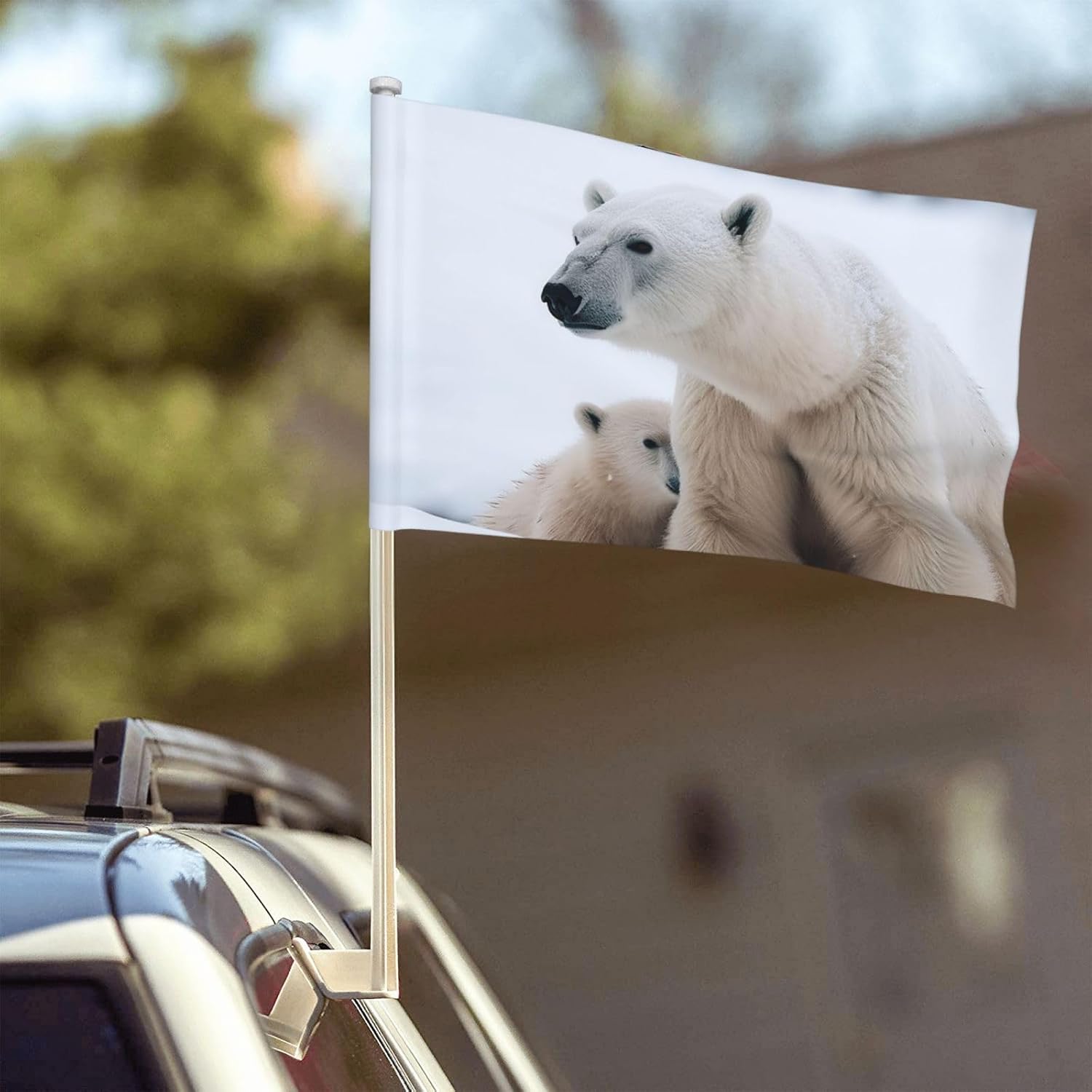 Snow Animal Polar Bear Small Car Flag No Fade Double Sided Car Window Clip Flag Mini Handheld Flag Banner Personalized Car Vehicle Flag 12"X18" For Car Truck Suv