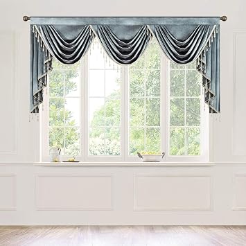 VOGOL Grey Velvet Waterfall Valance, 79" Wide Luxury Swag Curtains for Home Office & Bedroom, Modern Window Topper for Media Room & Dining Space, 1 Panel