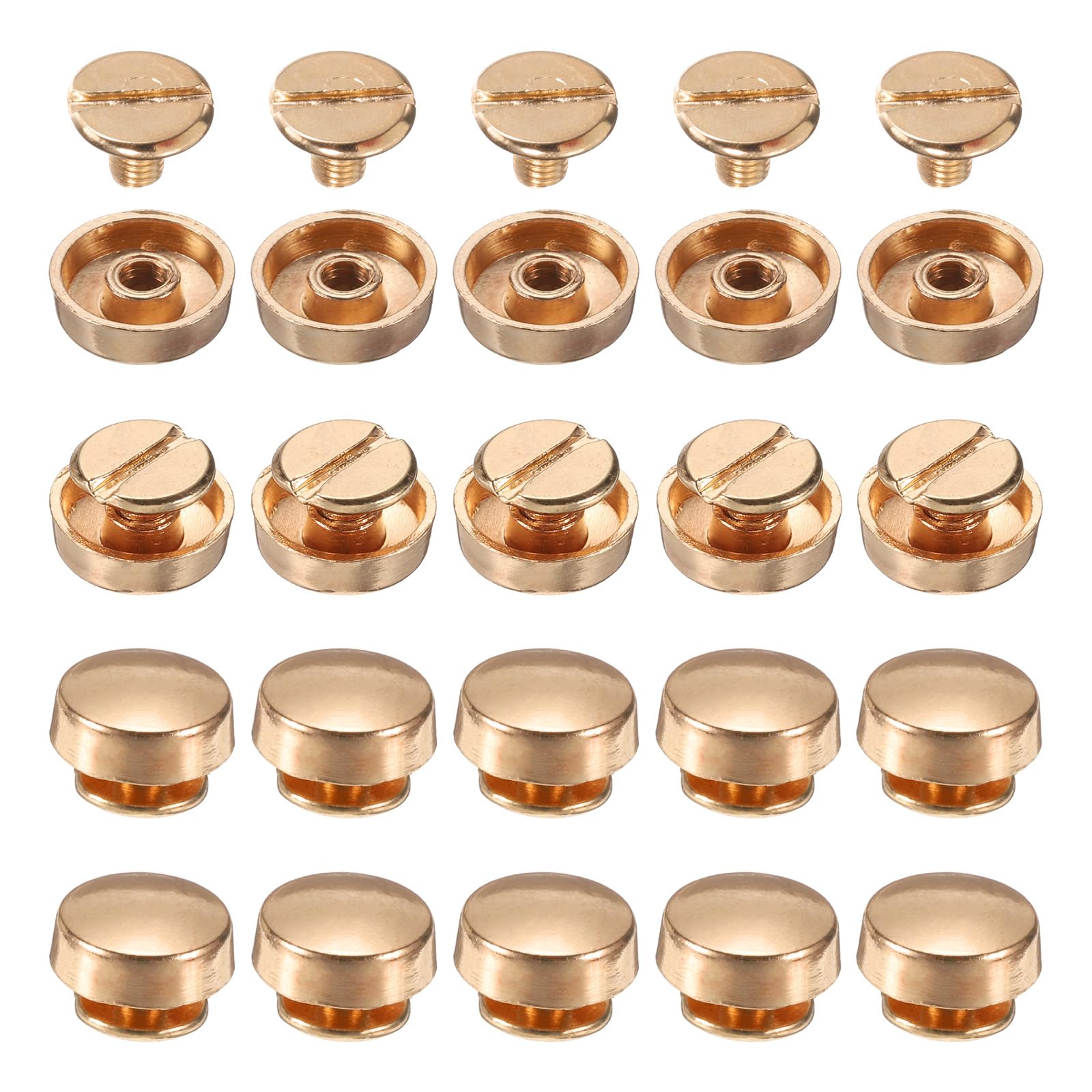 QUARKZMAN 20 Set Chiodi A Testa Piana Borchie 10mm Piedini Borse Lega Borsa Testa Chiodo Fibbia Piatta Bottone Rivetti Set Strumenti Fibbie Ruote Rotondo Per Artigianato Pelle, Tono Oro