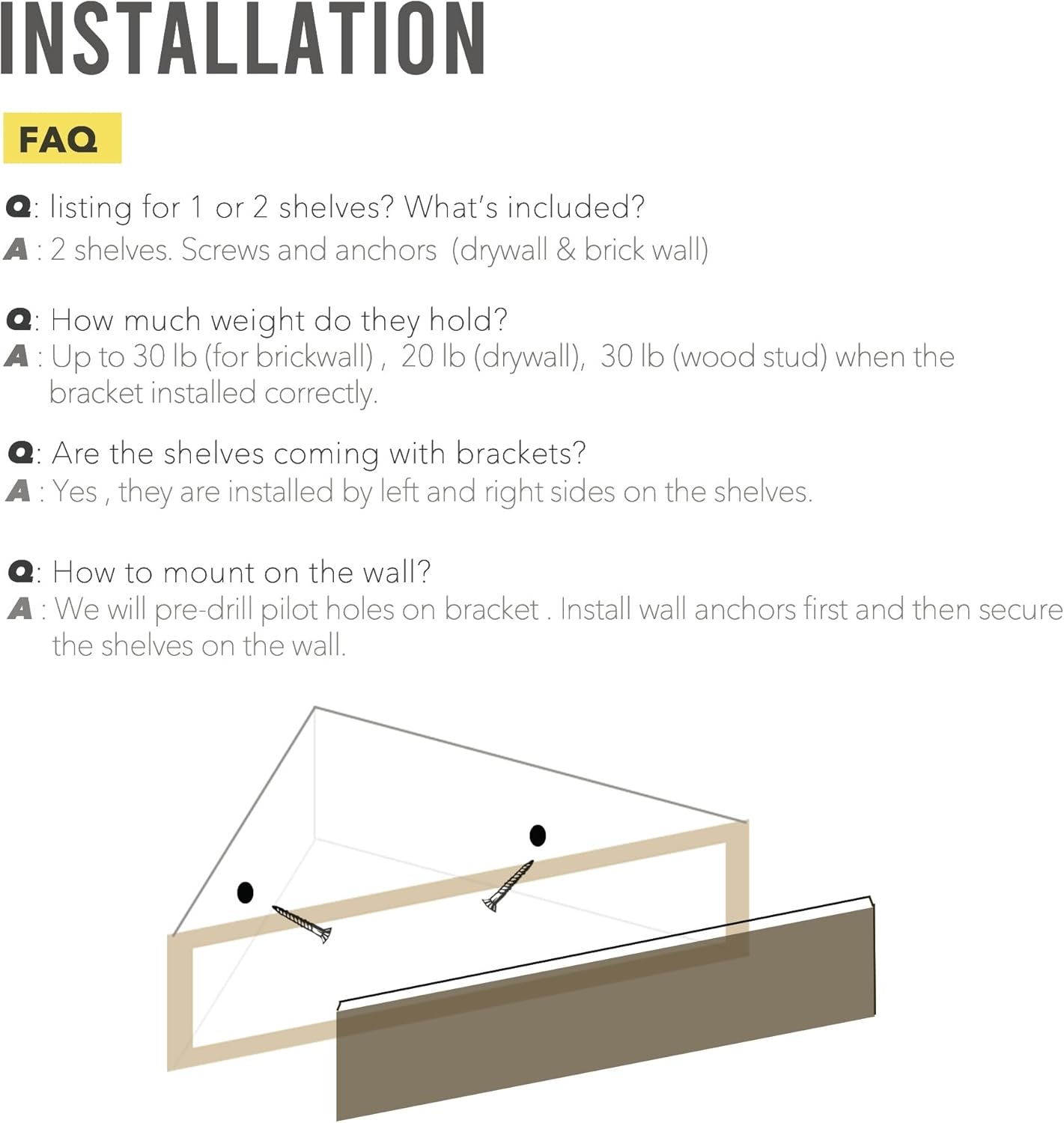 Wall Corner Floating Shelves,Wood Rustic Handmade Shelf - 12" x 12", Pack of 2 - Provincial