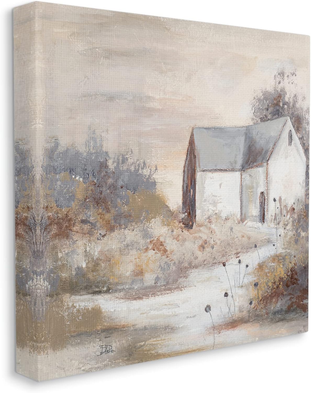 Stupell Industries Country Cottage with Tall Grass Traditional Painting Canvas Wall Art, 30 x 30, Tan