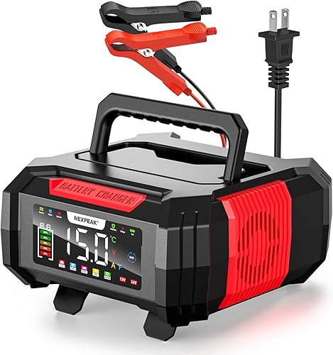 NEXPEAK Cargador de batería de 15 A, cargador de goteo de 12 V24 V, cargador de batería inteligente LiFePO4 de 9 etapas con protección contra