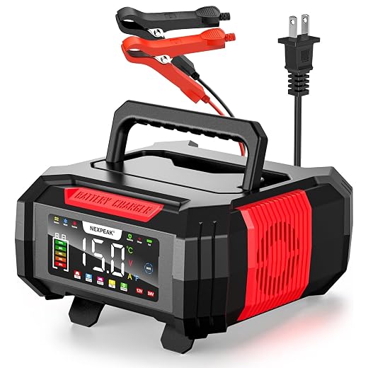 NEXPEAK 15A Battery Charger, Trickle Charger 12V/24V Car Battery Charger 9-Stage Smart LiFePO4 Charger Battery Maintainer w/Overcharge Protection Pulse Repair for Car Truck Motorcycle Lawn Mower