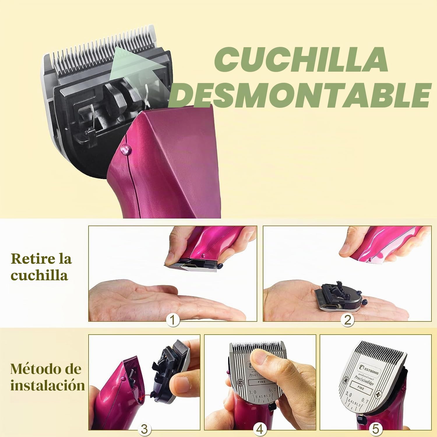 BESTBOMG Cuchillas profesionales 5 en 1 para perros con longitud de corte ajustable de 0,7 a 3 mm, compatible con Wahl Arco, Bravura y Moser Arco 1870/1871/1872/1873/1854, 2 unidades
