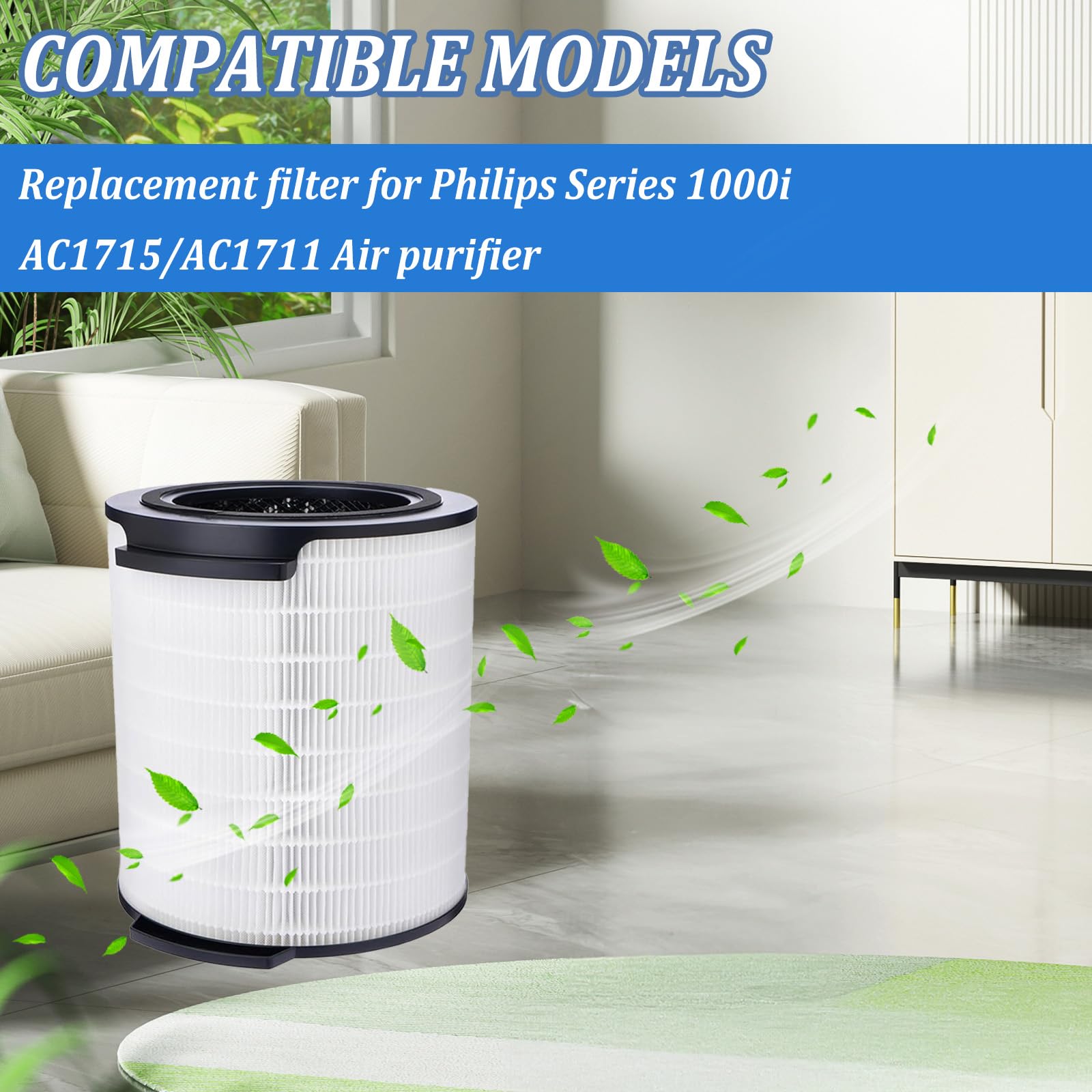FY1700 Filtre de rechange pour purificateur d'air Philips AC1715 AC1711 10 Series 3 en 1 1000i filtre HEPA filtre à charbon actif et pré-filtre de rechange FY1700/30