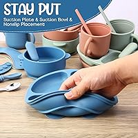 Vista 4 de Juego de alimentación para bebé de silicona de 24 piezas, suministros para destete dirigido por el bebé (BLW), incluye platos divididos con ventosa