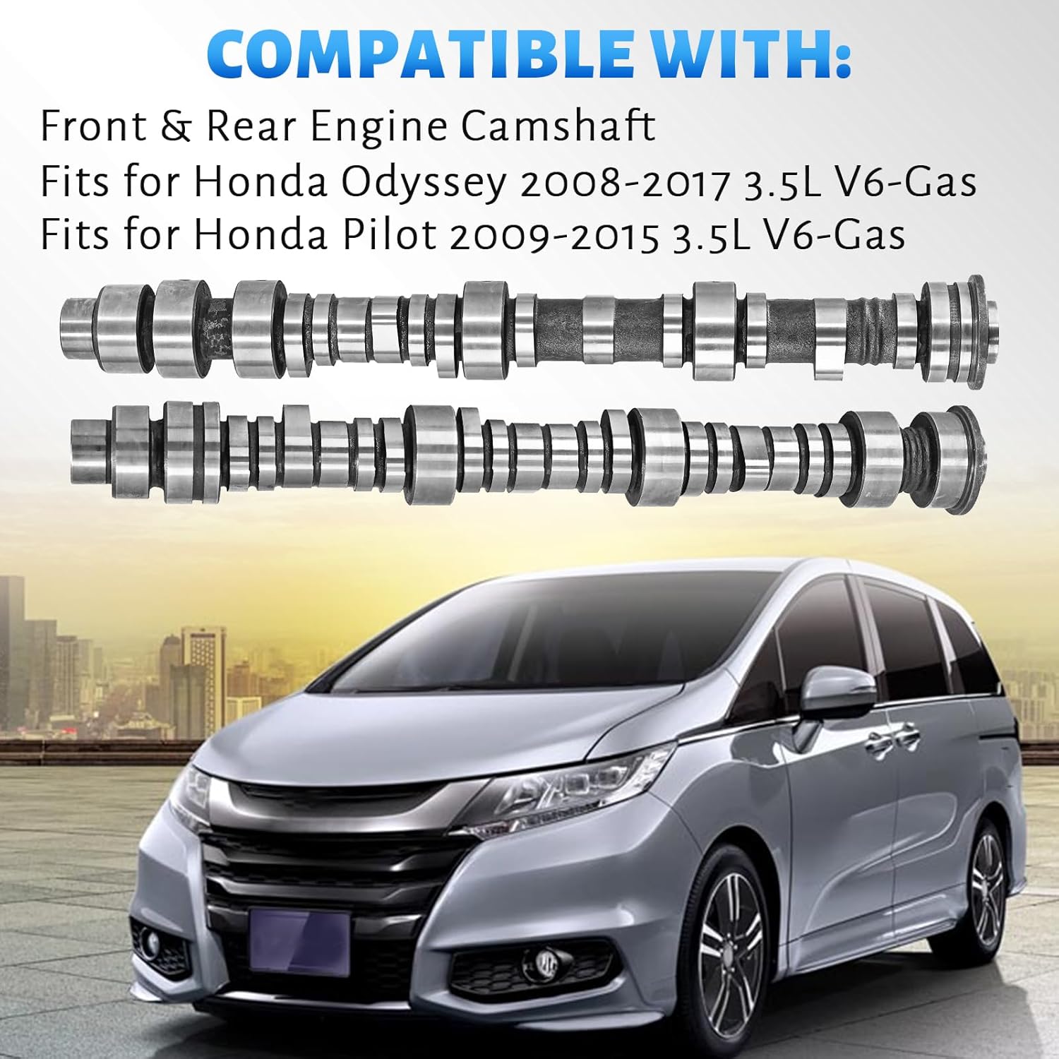 Front & Rear Engine Camshaft Set Compatible with Honda Odyssey 2008-2017, Pilot 2009-2015 3.5L V6, Replace# 14100-RGW-A02, 14200-RGW-A02