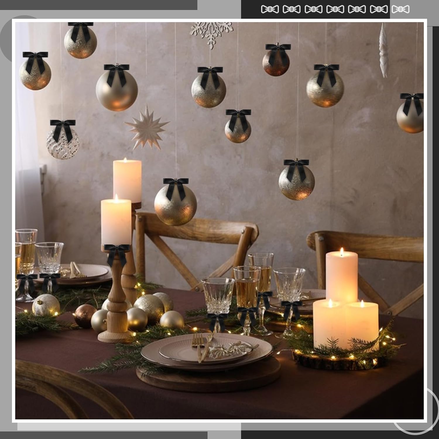 60 Pack Black Twist Tie Bows, 2.5" Black Bows for Gift Wrapping Crafts Cake Decorating, Satin Ribbon Bows for Wedding Birthday Party Decorations - Image 3