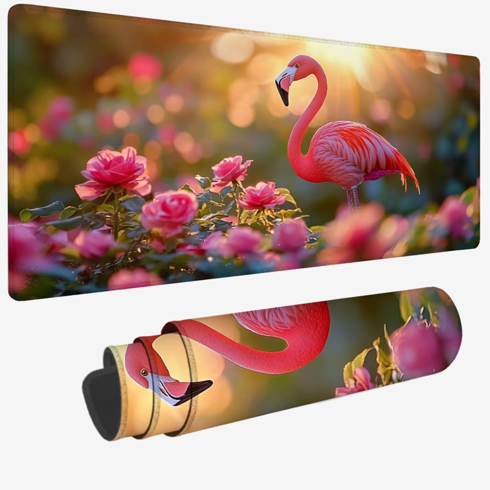 Podkładka pod mysz XXL 1200 x 600 x 3 MM, duża różowa podkładka pod mysz z wodoodporną i antypoślizgową różowymi flamingami pod ręką zszyte krawędzie, poprawia precyzję i szybkość dla gracza W-512