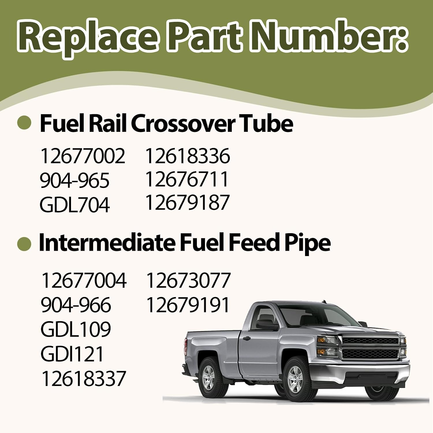 Fuel Rail Crossover Tube & Intermediate Fuel Feed Pipe Fit for Chevy Silverado 1500 Suburban Camaro Tahoe GMC Sierra 1500 Savana Yukon 2014-2021, Replace 12677002 12677004
