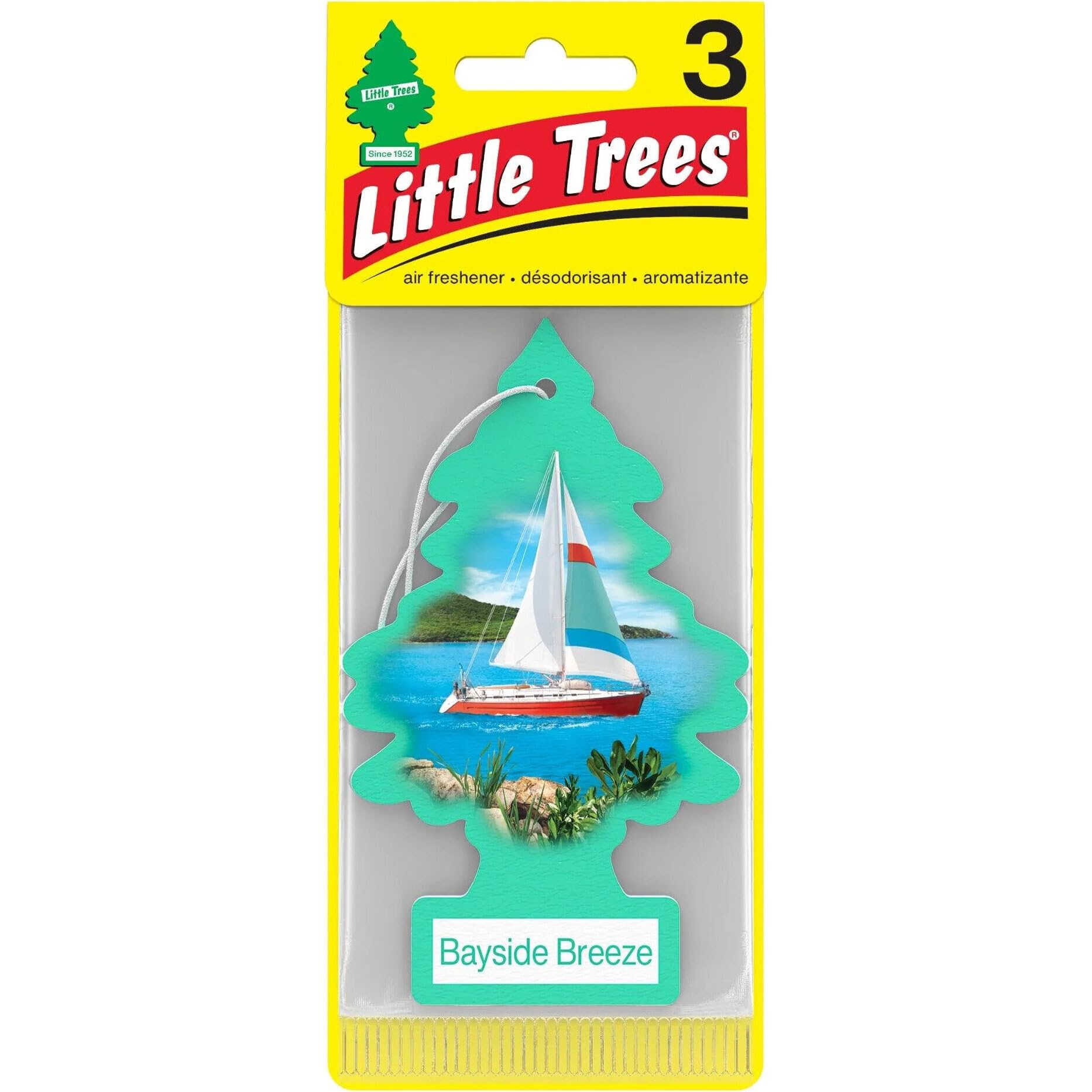 Little Trees Cardboard Hanging Car, Home & Office Air Freshener, Bayside Breeze (Pack of 6)