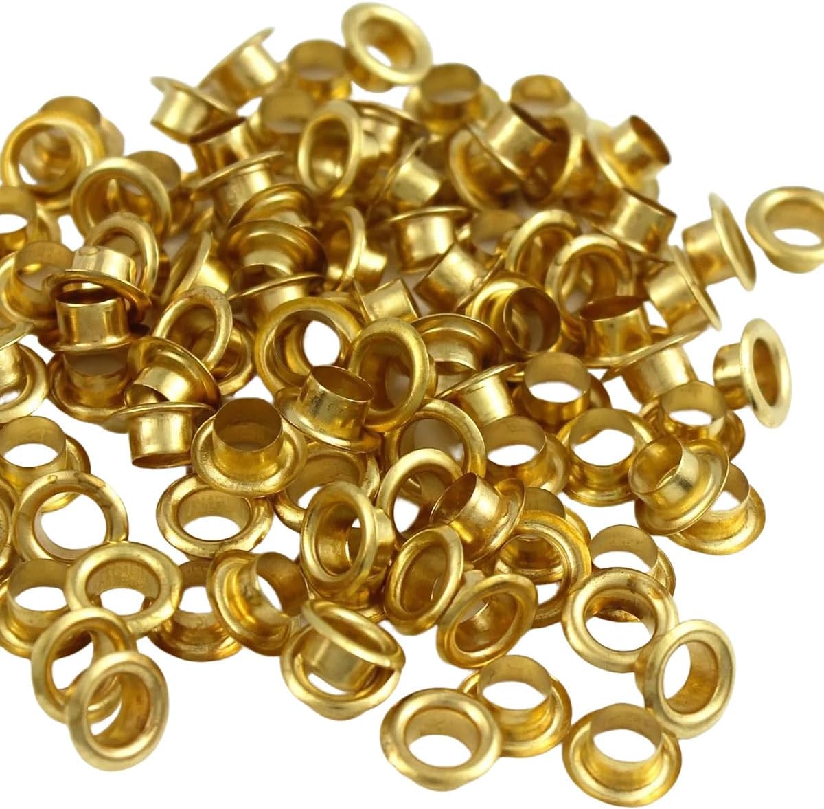 Queenbox 1/2in 100 Set Brass Grommets Eyelet, Round Eye Ring Metal Eyelets with Hollow Hole Washer for Fabric Leather Shoe Clothes Canvas, Gold