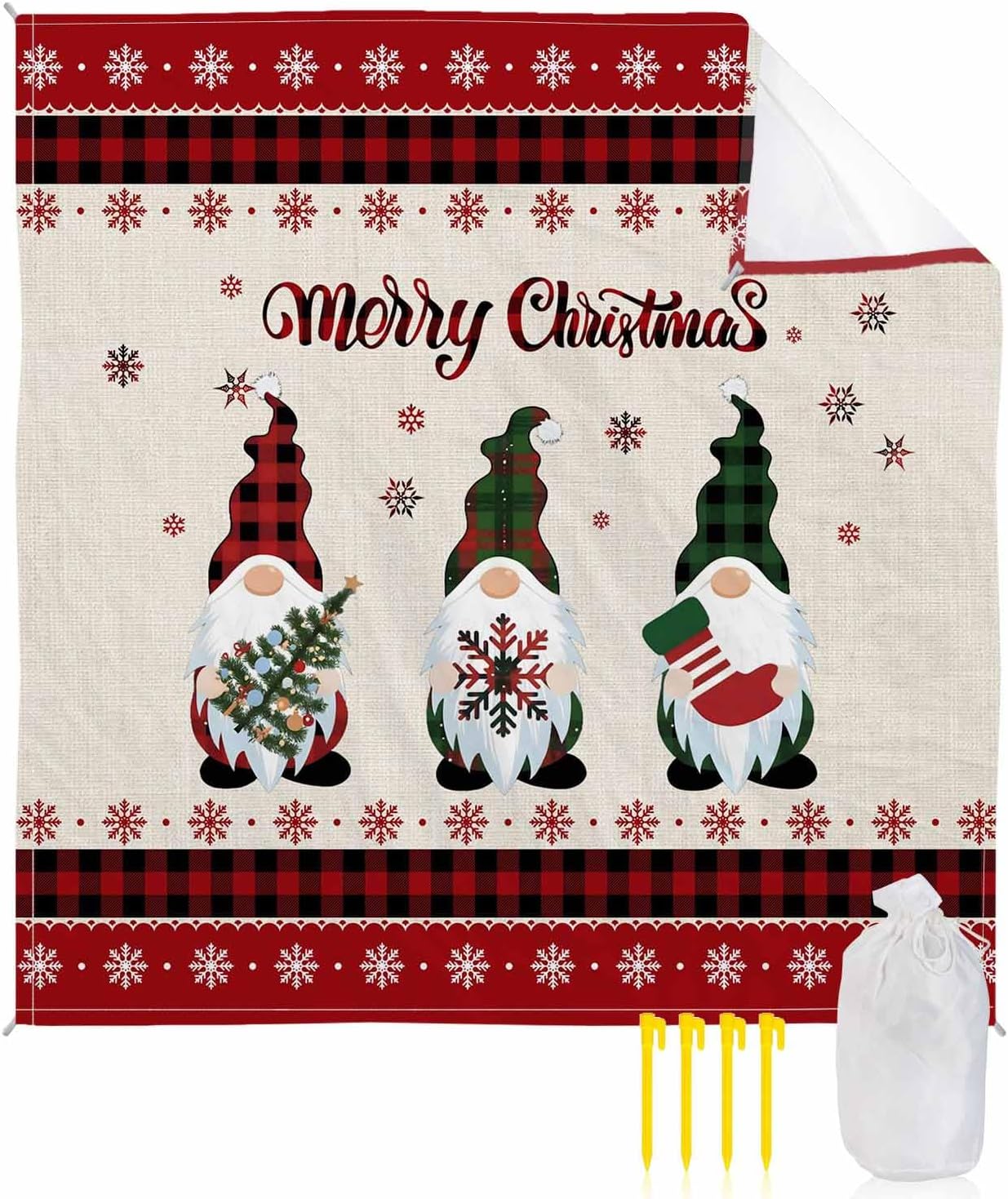Beach Blanket, Merry Christmas Red and Black Buffalo Plaid Truck Tree Beach Mat 95"x80" Large Picnic Blanket,Sandproof Waterproof Outdoor Beach Blankets for Travel Camping Hiking Beach Vacation