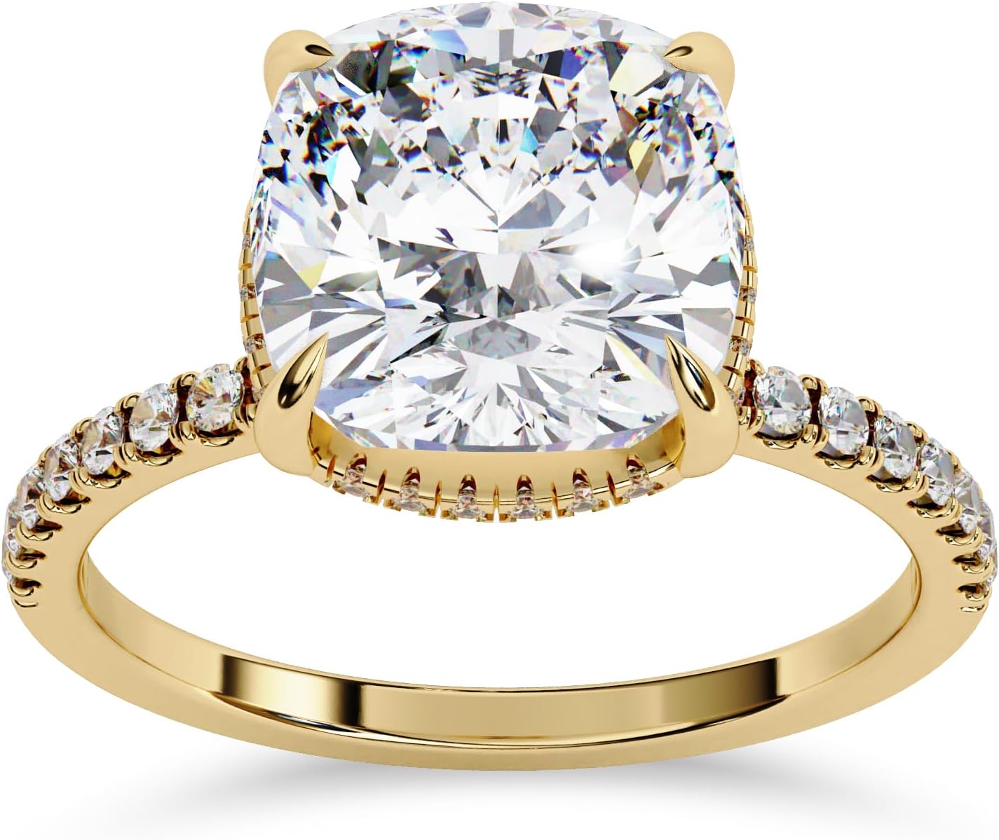 SAVEARTH DIAMONDS Hidden Halo Solitaire Engagement Ring for Women Center 9.2mm Cushion and Round Cut Lab Created Moissanite Ring In 10K / 14K Solid Gold Or 14K Gold Plated 925 Sterling Silver