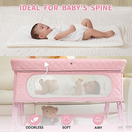 Miniatura 6 de Moisés de noche para bebé, fácil de montar, moisés portátil para recién nacido con cesta de almacenamiento, ruedas bloqueables y colchón suave, cuna