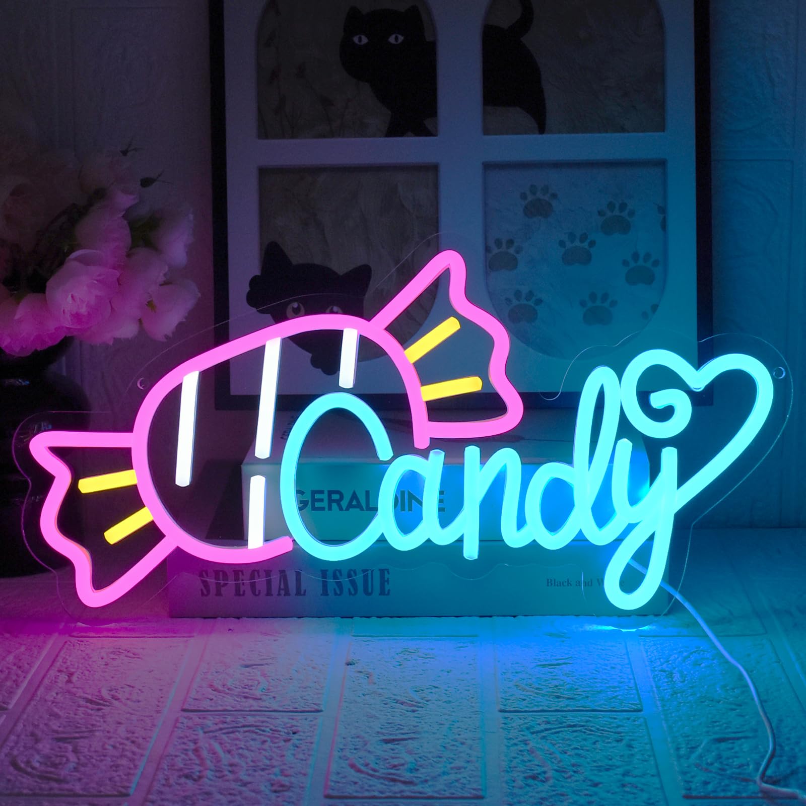 Panneau Néon Candy Enseigne Lumineuse LED pour Décoration Halloween Bar Café Restaurant