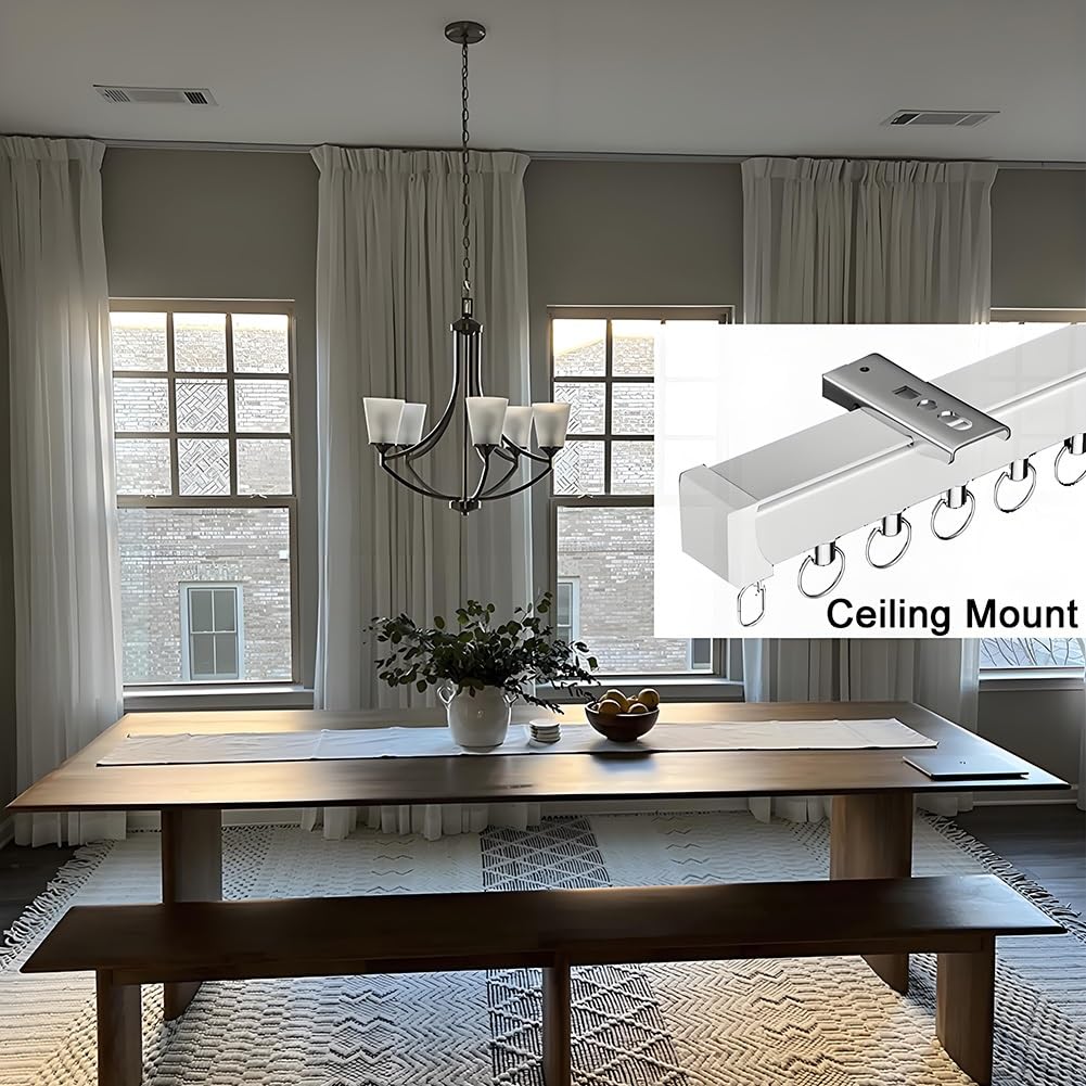 Vorhangschiene Schwerlast Gardinenstange Aluminium Gardinenschiene mit Stummen Rollen für Wohnzimmer Schlafzimmer Büro 50/120/170/250/300/480/600cm Decken- Oder Wandmontage(5.4m(17.7ft))