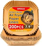 200PCS Air Fryer Disposable Paper Liners, amxus 7.9 Inch Air Fryer Parchment Paper for 3-5QT Waterproof Oil Resistant Non-Stick Air Fryer, Microwave, Oven and More