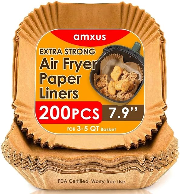 200PCS Air Fryer Disposable Paper Liners, amxus 7.9 Inch Air Fryer Parchment Paper for 3-5QT Waterproof Oil Resistant Non-Stick Air Fryer, Microwave, Oven and More