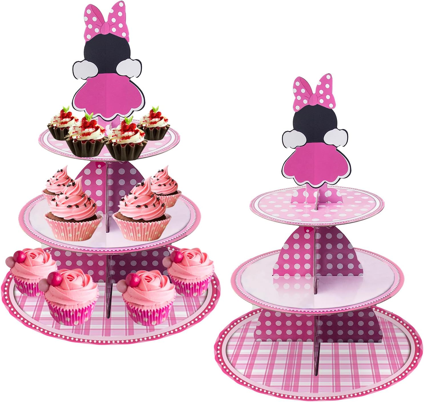 Hpscdyo 2 Pack Pink Mouse Party Supplies, 3-Tier Mouse Cupcake Stands Tower Dessert Stand Holder Cardboard Cup Cake Tier Stand for Birthday Party Baby Shower Decorations