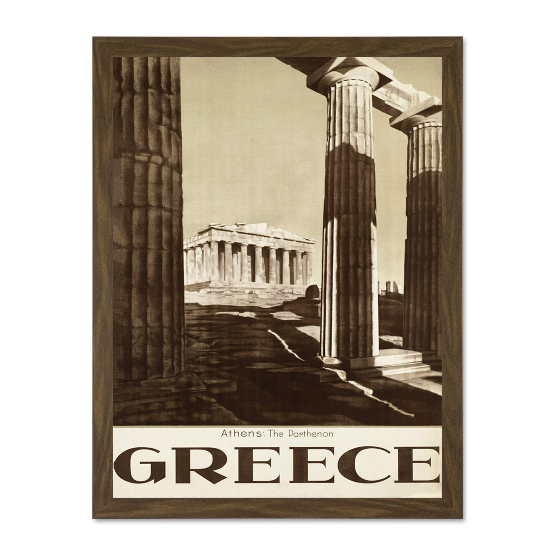 Wee Blue Coo Travel Tourism Athens Greece Parthenon Acropolis Ancient Column Large Framed Art Print Poster Wall Decor 18x24 inch
