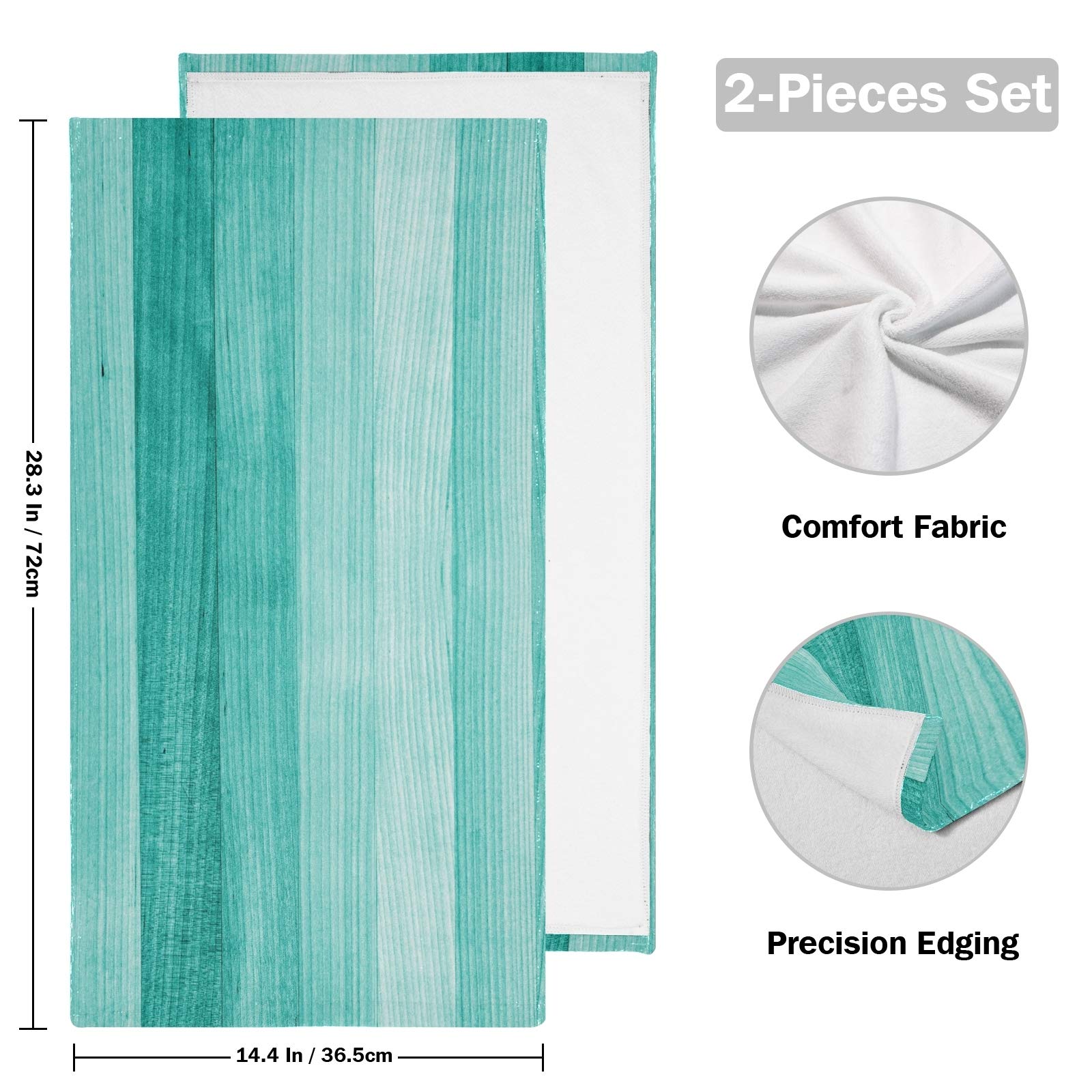 Vdsrup Teal Turquoise Hand Towels Green Wood Texture Towel Set of 2 Small Bath Towels Soft Guest Face Towel Bathroom Decorations Thin Kitchen Tea Dish Towels 14x28 in
