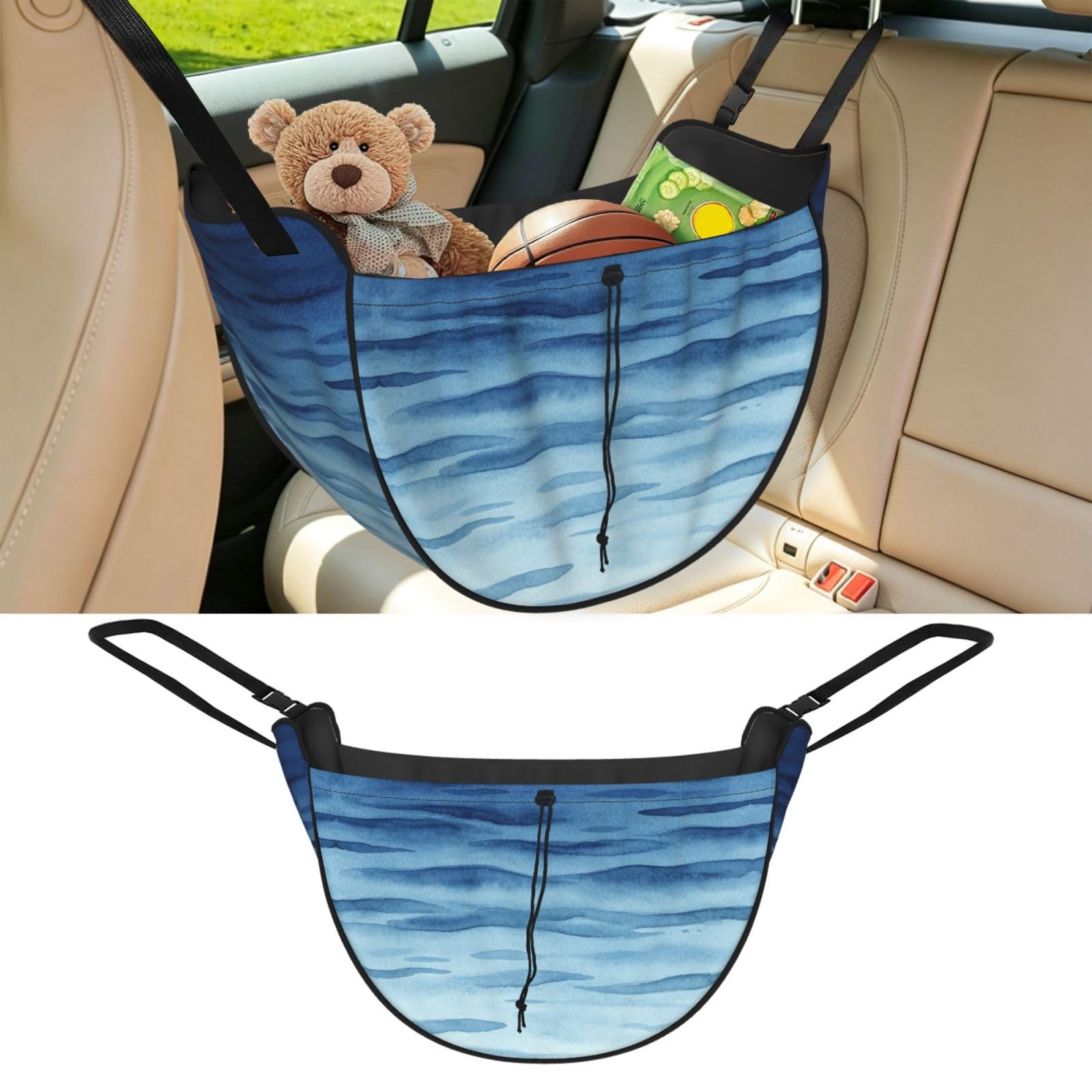 Cntdbu Black Blue Wave Line Car Seat Organizer-Backseat Storage Bag For Travel