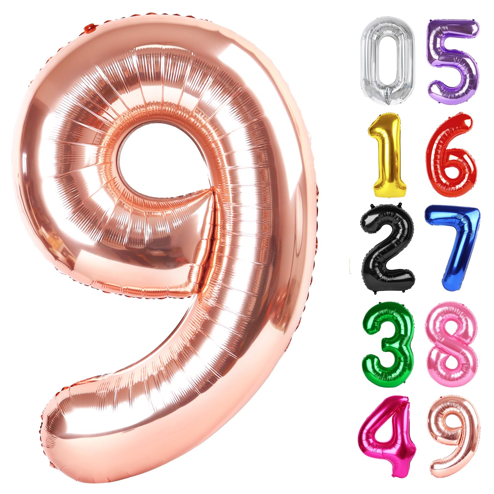 Rose Gold Number 9 Balloon 40 Inch, 9th Birthday Decorations Men Women