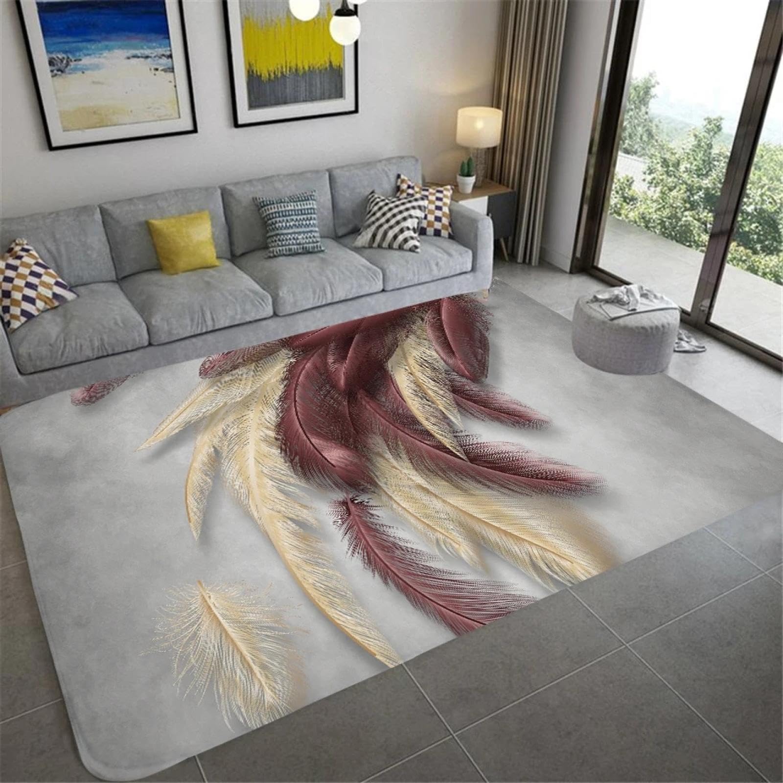 Tapis plumes imprimé haut de gamme 90x150cm pour salon élégant