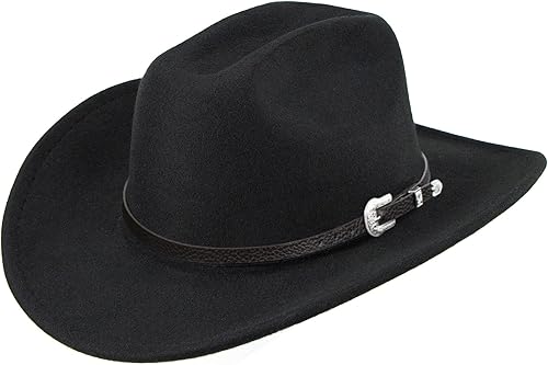 Sombrero clásico de vaquero occidental para hombre y mujer, sombrero de vaquera de ala ancha, sombrero de fieltro (S-M)