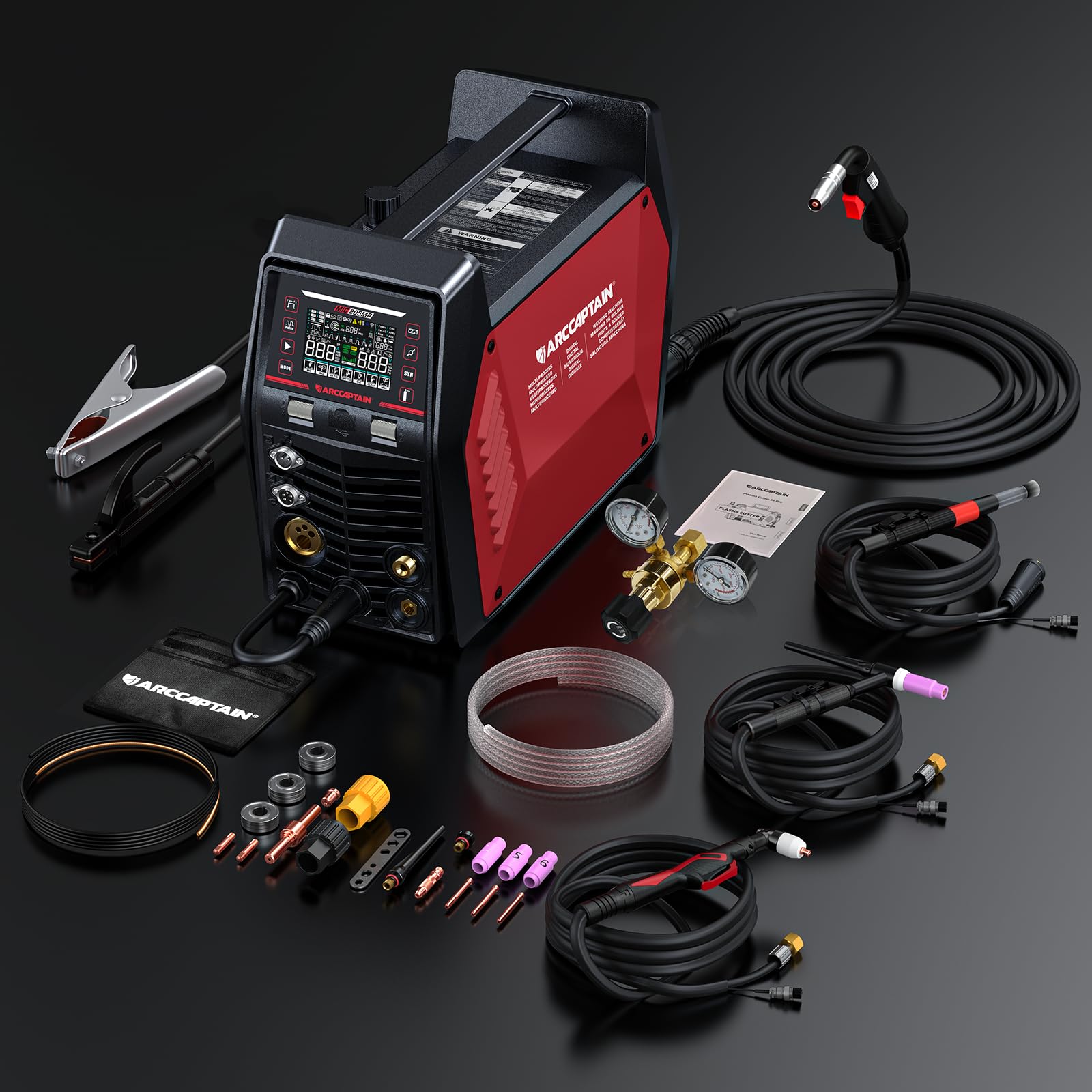 ARCCAPTAIN MIG205MP Saldatrice 9‑in‑1 con controllo iControl App/Plasma Cutter/Pulsed MIG/Flux Core/Spool Gun/DC HF‑Lift TIG/Clean/MMA per alluminio 230V Multi‑processo
