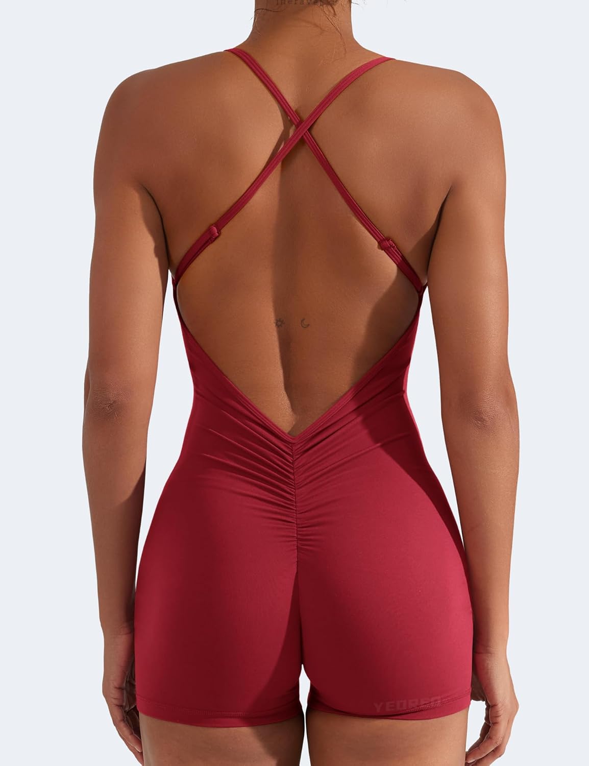YEOREO Backless Tummy Control Jumpsuits for Women One Piece Workout Jumpsuits Sleeveless V Back Lizvette Scrunch Yoga Rompers - Image 5