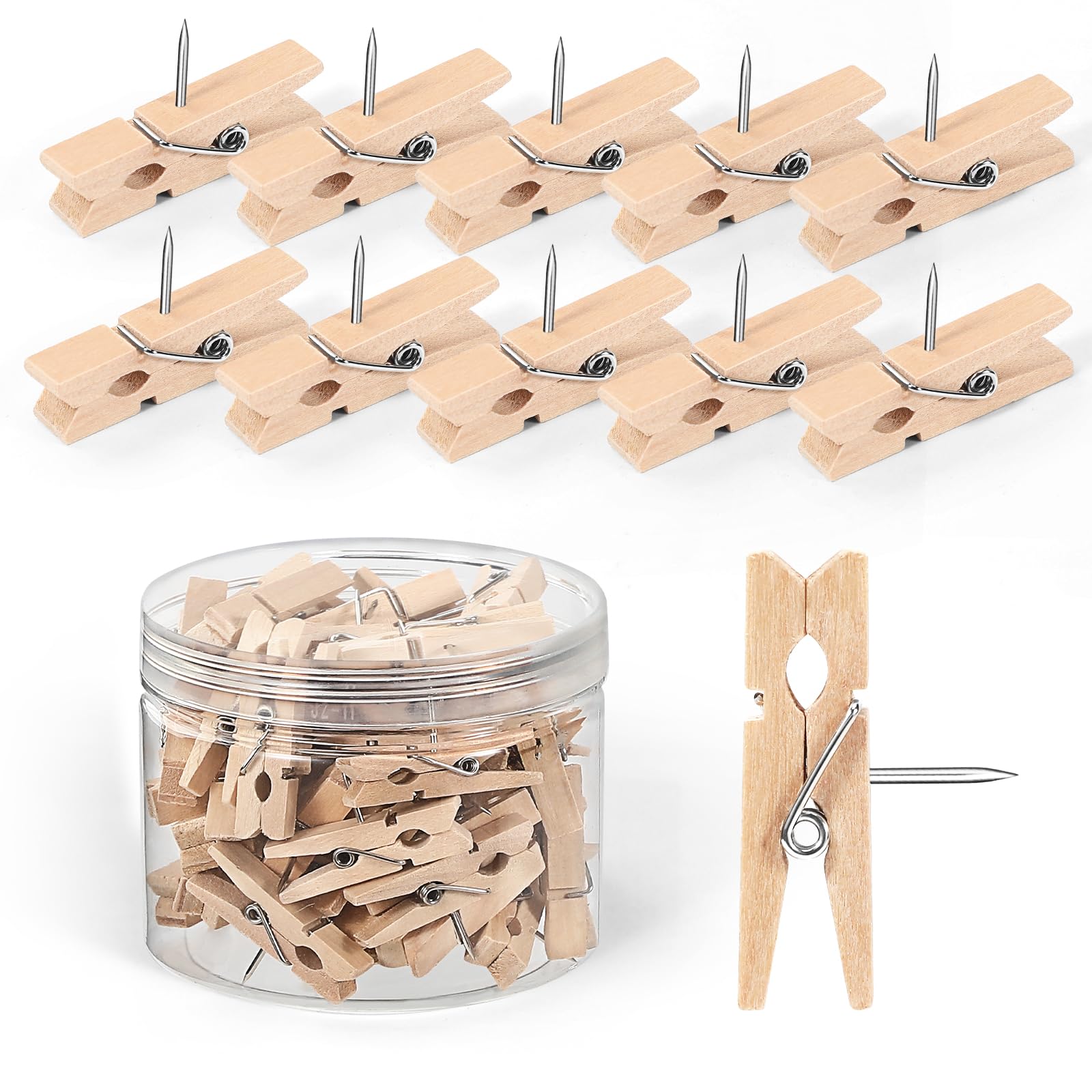 110pcs Push Pin Clips, Holz Push Pins, Cute TACS für Korktafel, Holz Tacks für Korktafel, Riesige Pinnnadeln, Holzklammern für Bilder, Pinnwände für Pinnwand, Fototafel, Bilder